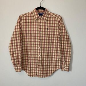 Ralph Lauren Sport Vintage Brown Plaid Flannel Button Down Shirt Size 2